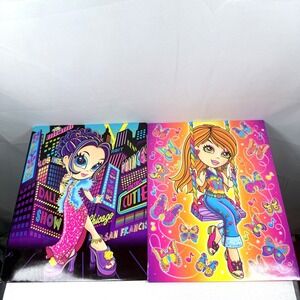 Lot 2 Rare Y2K Lisa Frank Glamour Girl & Sunshine Butterfly Girl 3 Ring Folder